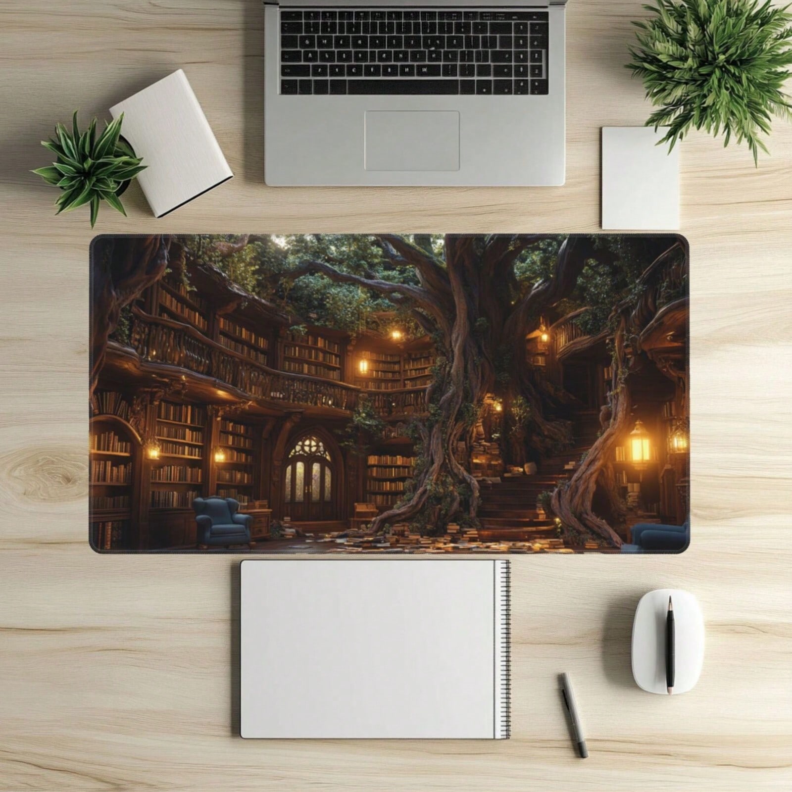 Home Office And Library - 1pc A Magical Library Forest-Themed Mouse