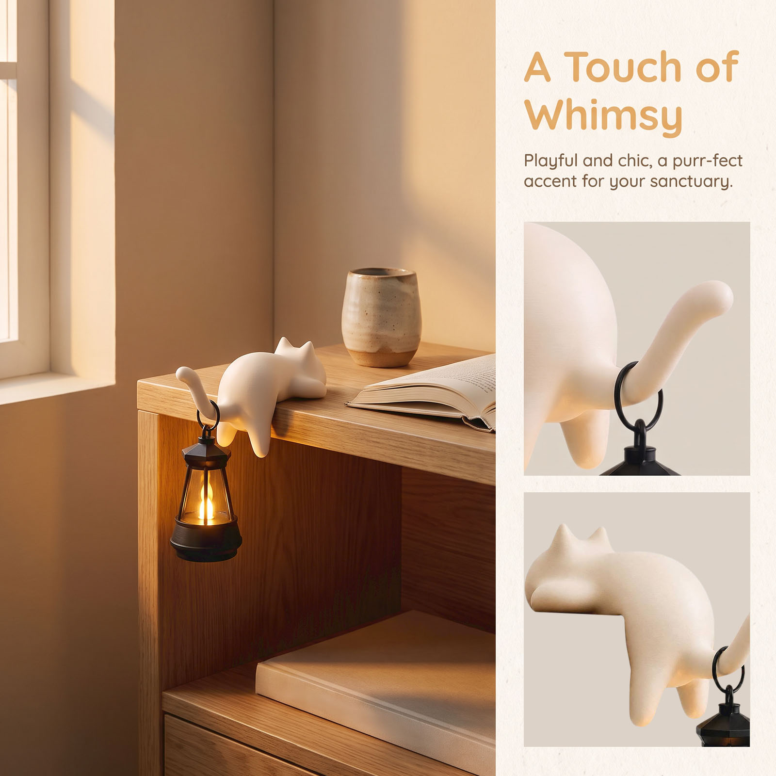 Home Office With Bookshelves - Cat Shaped Lantern Lamp 3D Printed