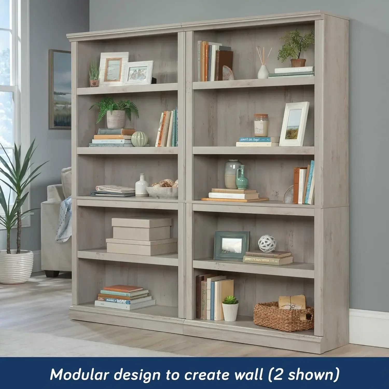 Home Office And Library - 5 Tier Book Shelf Wooden Bookcase