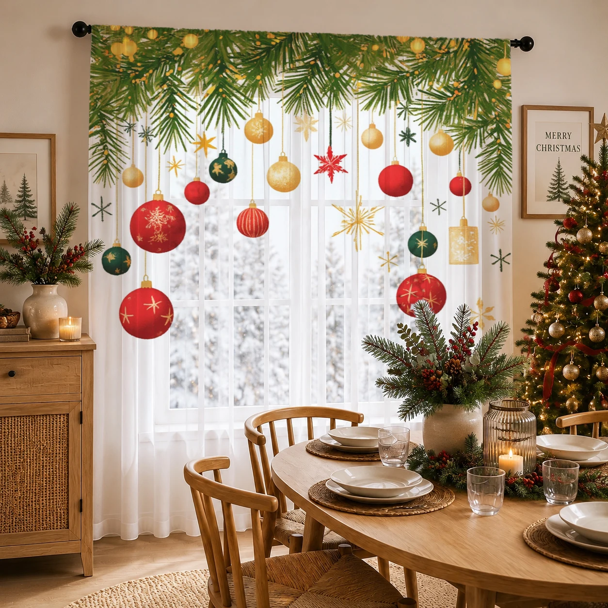 Home Office Youtube - Christmas Gradient Sheer Curtain, Good Quality