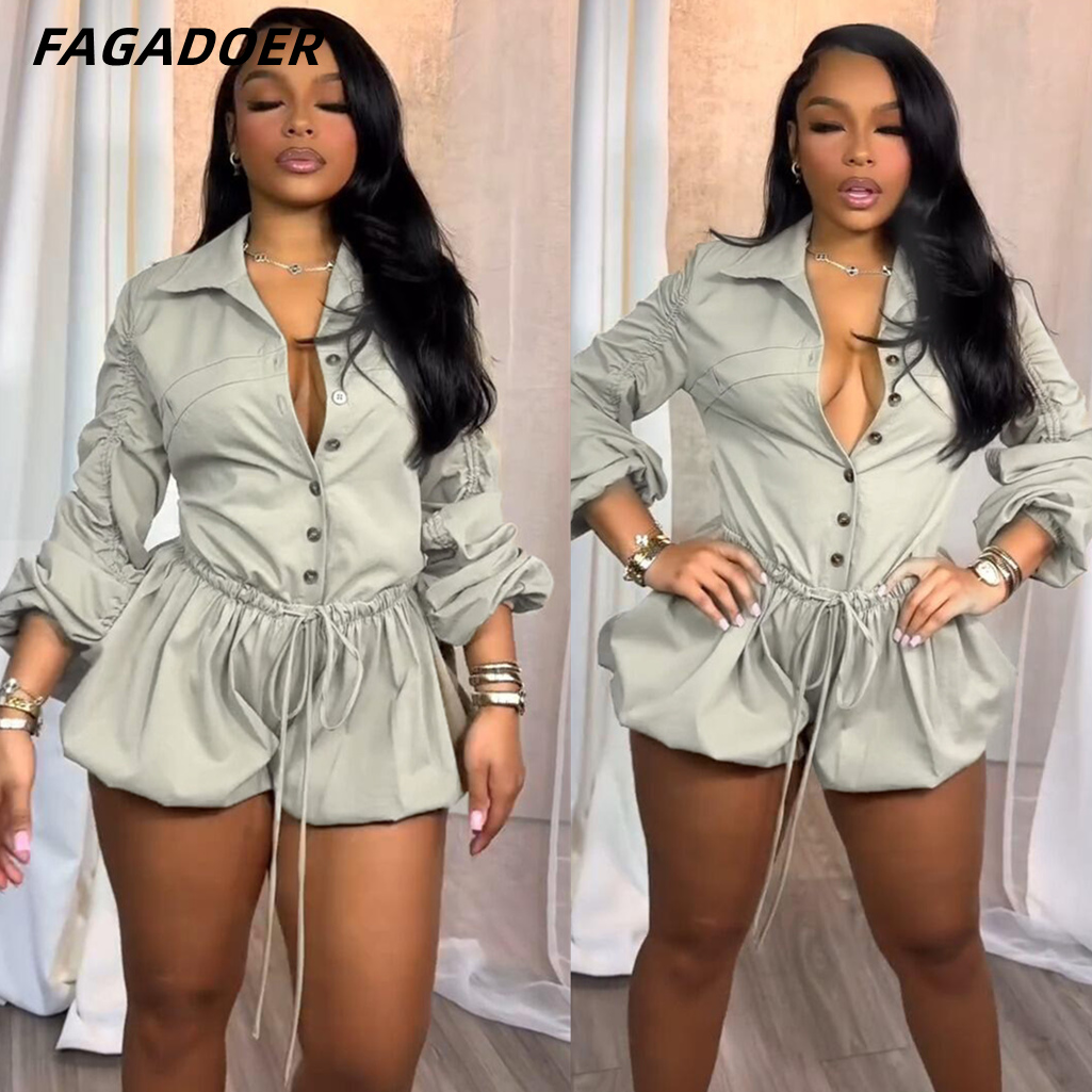 Home Office Romance - FAGADOER Elegant Ruched Drawstring Patchwork Rompers