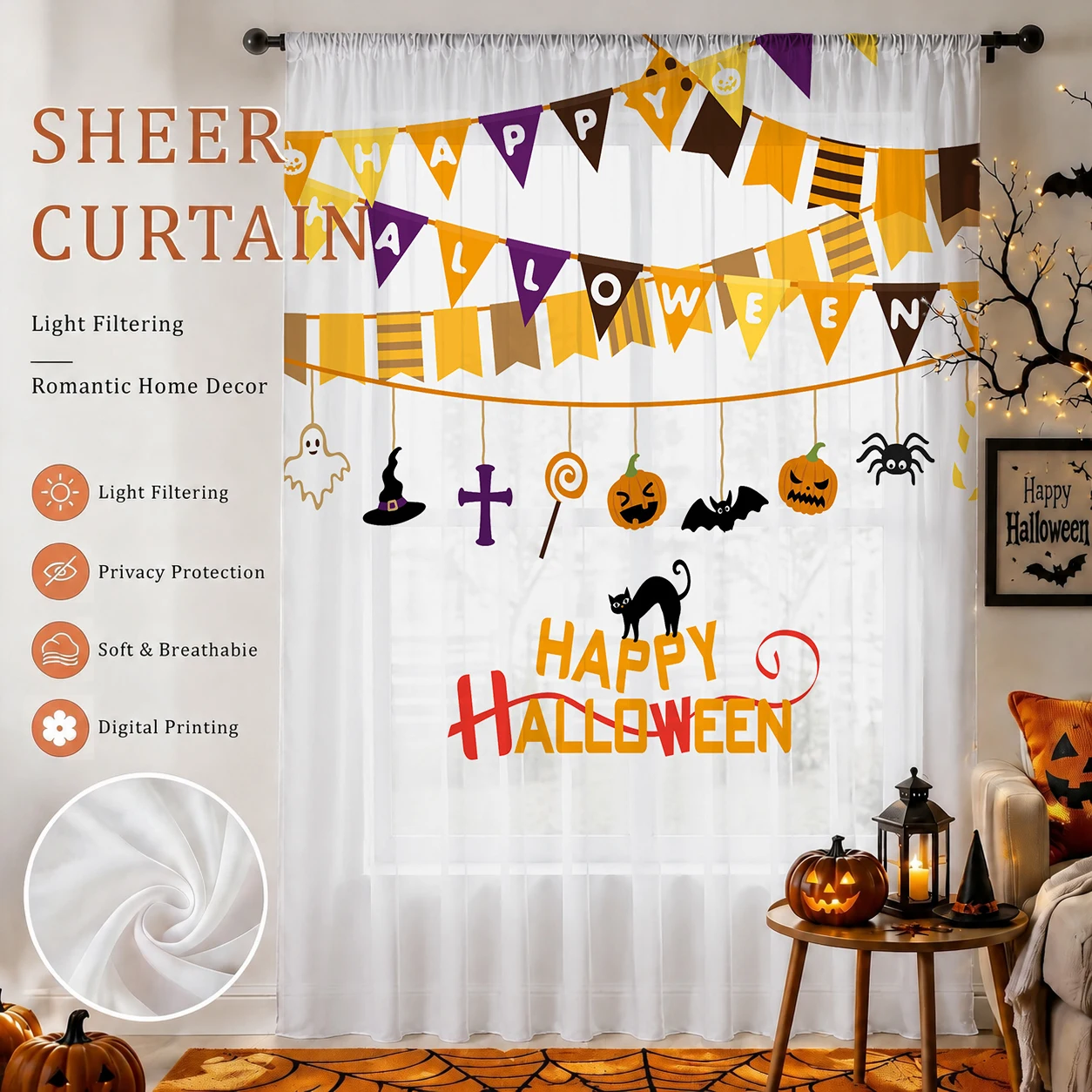 Halloween Festival Sheer Curta - Home Office Youtube ulasan dan harga
