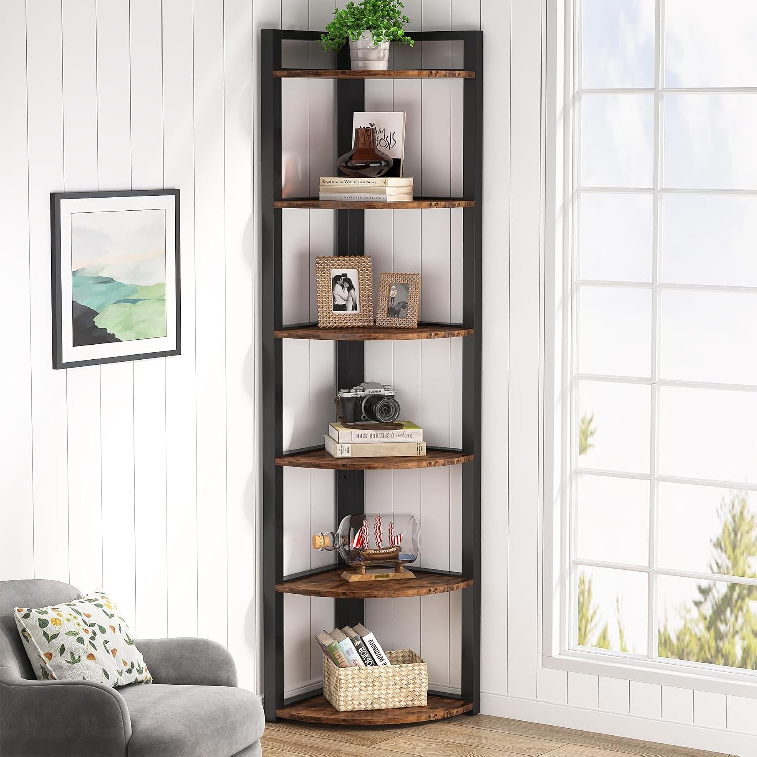 Tribesigns 6 Tier Corner Shelf - Home Office With Bookshelves ulasan dan harga
