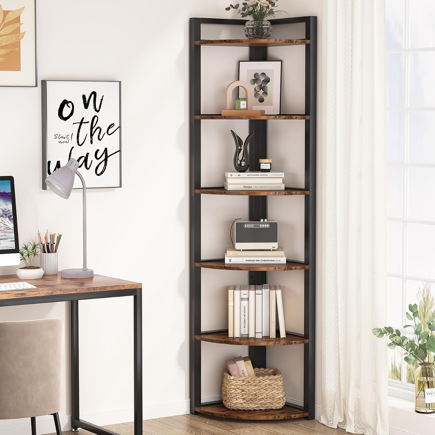 Tribesigns 6 Tier Corner Shelf - Home Office With Bookshelves ulasan dan harga
