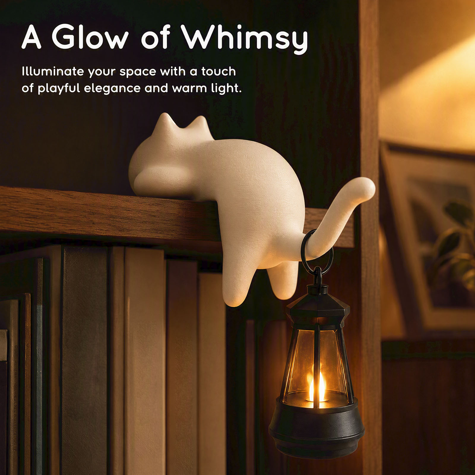 Cat Shaped Lantern Lamp 3D Pri - Home Office With Bookshelves ulasan dan harga