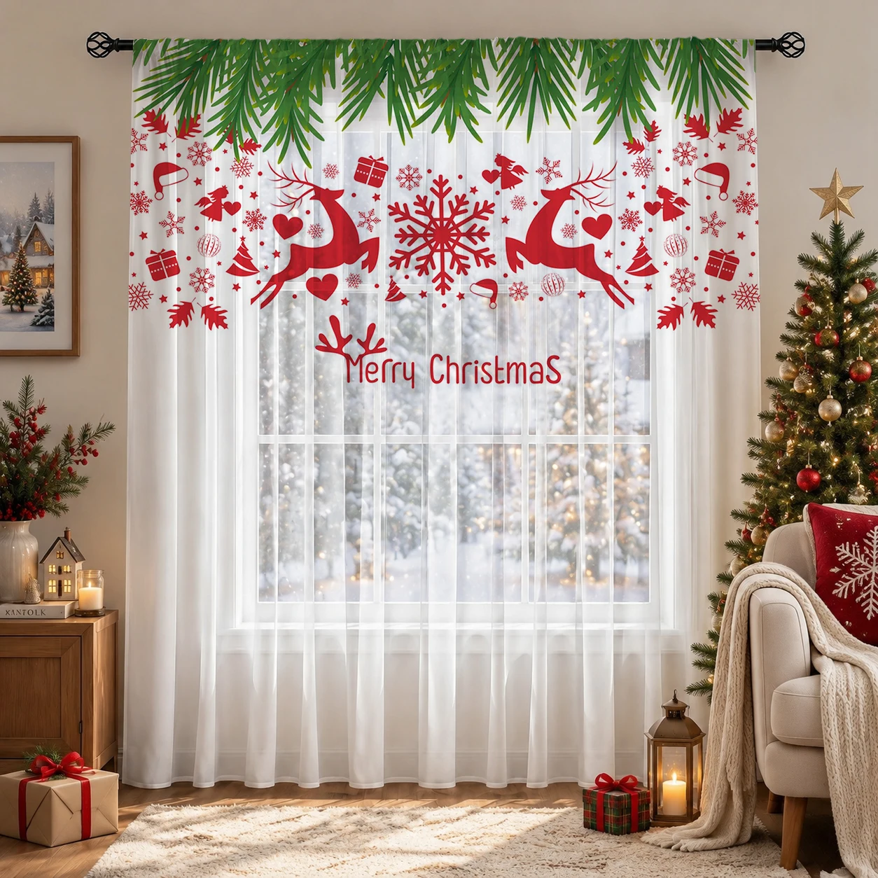 Christmas Gradient Sheer Curta - Home Office Youtube ulasan dan harga