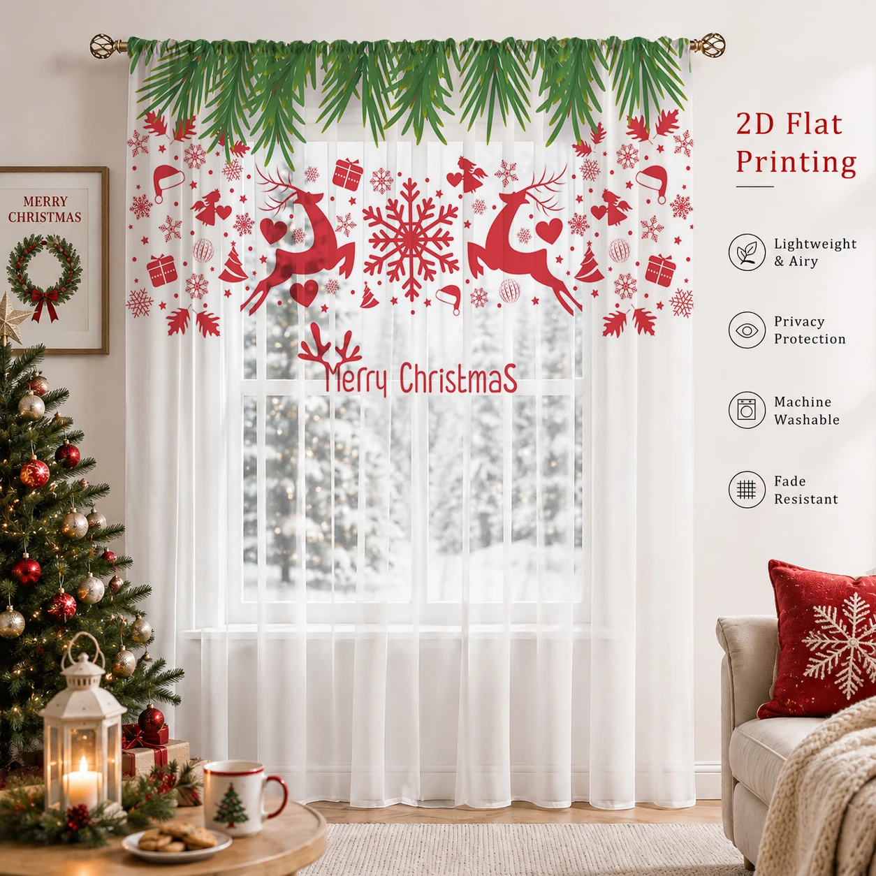 Christmas Gradient Sheer Curta - Home Office Youtube ulasan dan harga