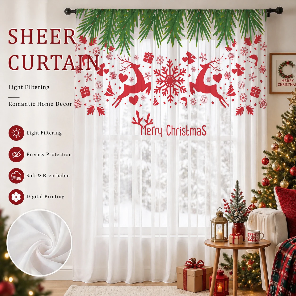 Christmas Gradient Sheer Curta - Home Office Youtube ulasan dan harga