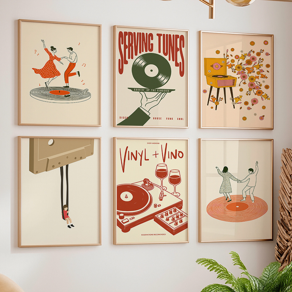 1pc Vintage Music Canvas Poste - Home Office Youtube ulasan dan harga