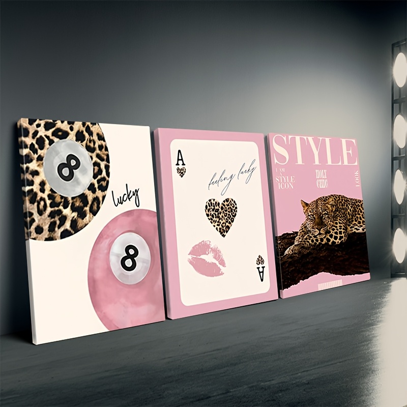 3pcs Leopard Cheetah Canvas Wa - Home Office Youtube ulasan dan harga