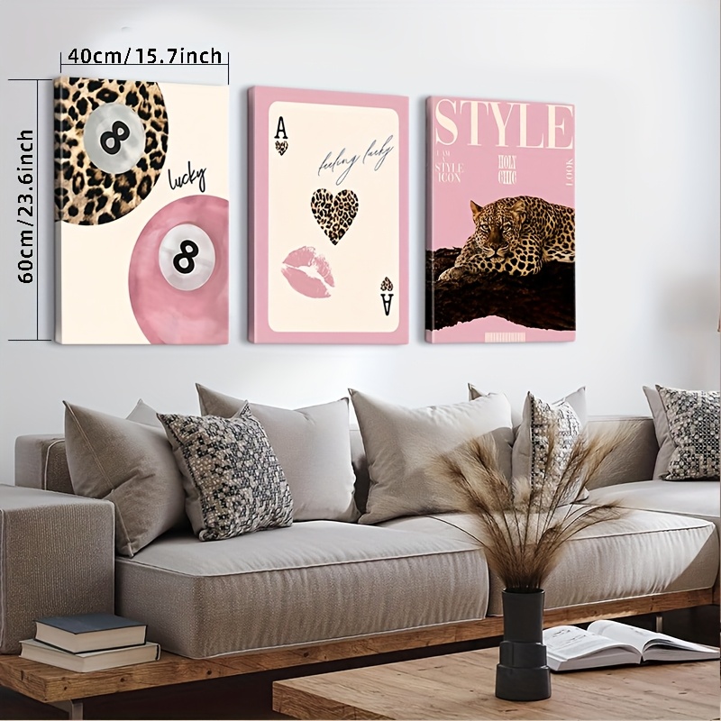 3pcs Leopard Cheetah Canvas Wa - Home Office Youtube ulasan dan harga