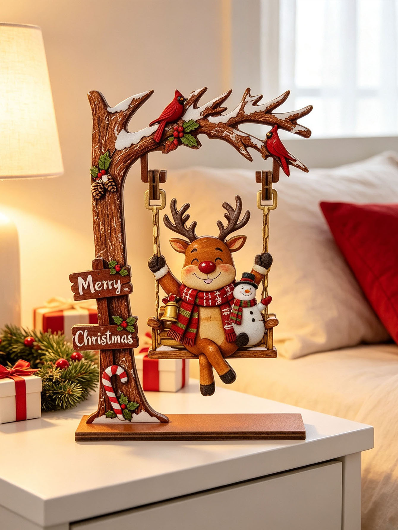 Wooden Christmas Decoration Or - Home Office With Bookshelves ulasan dan harga