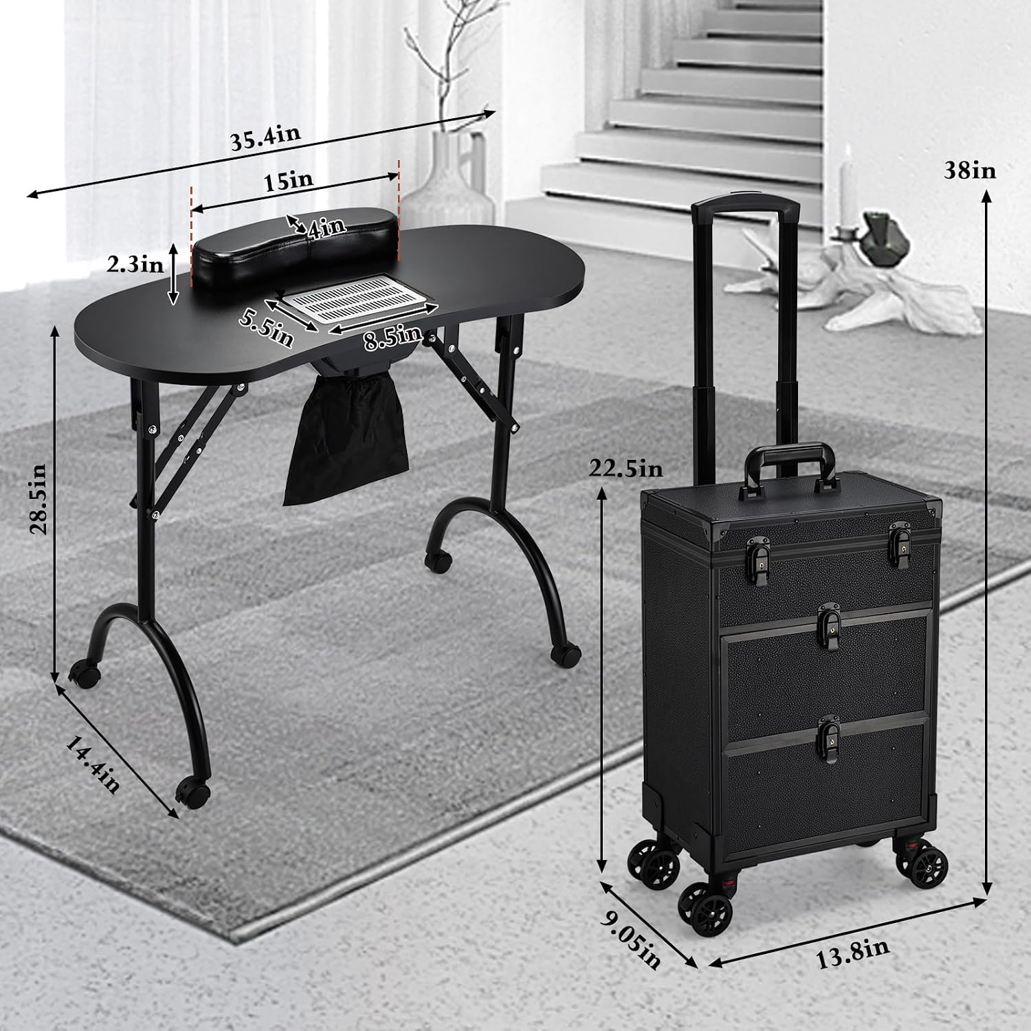 Black Rolling Makeup Train Cas - Rolling File Cart ulasan dan harga