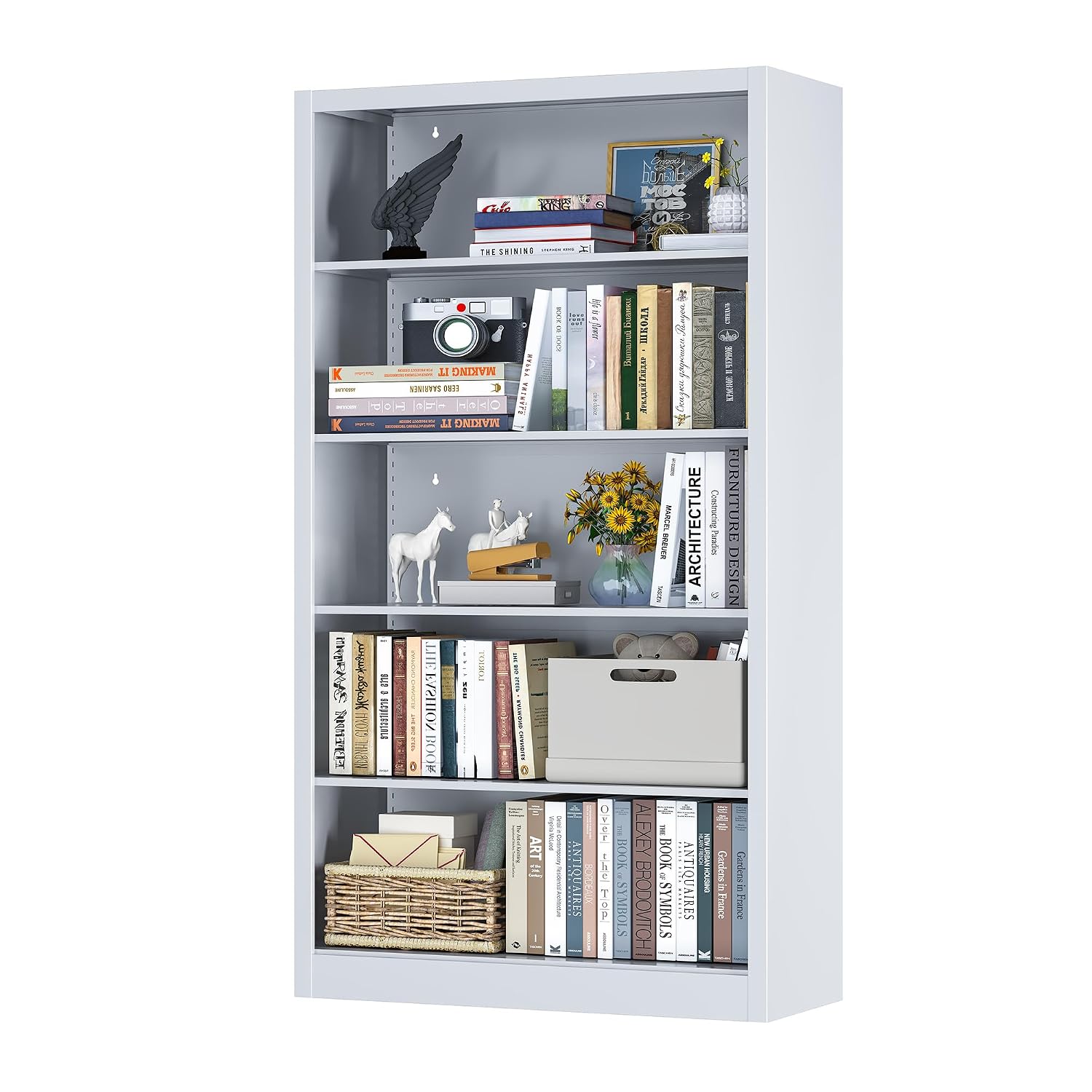 5-Shelf Metal Bookcase Adjusta - Home Office And Library ulasan dan harga