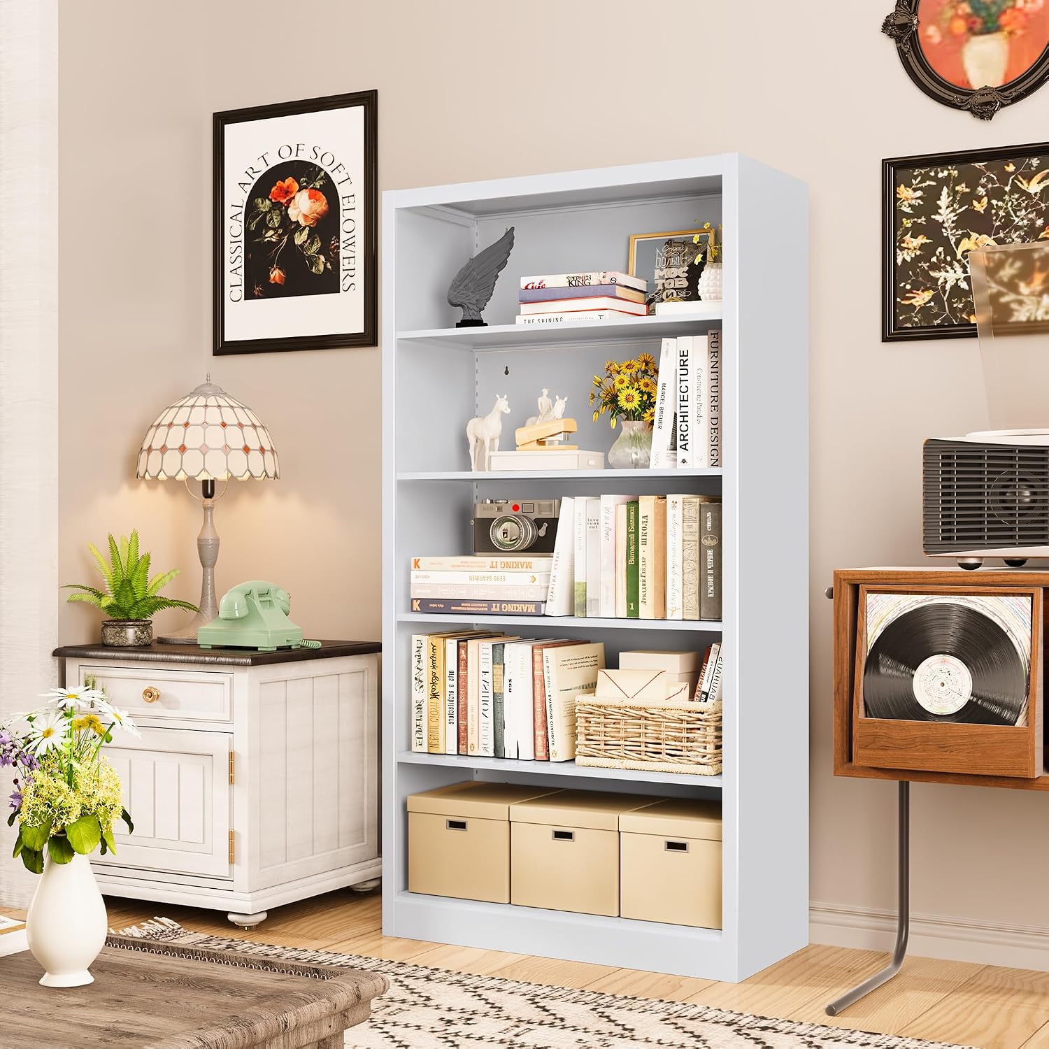 5-Shelf Metal Bookcase Adjusta - Home Office And Library ulasan dan harga