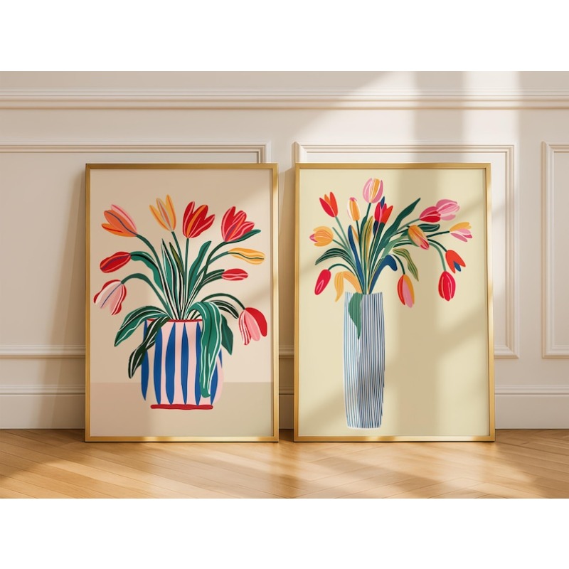2pcs Tulip Flowers Canvas Wall - Home Office Youtube ulasan dan harga