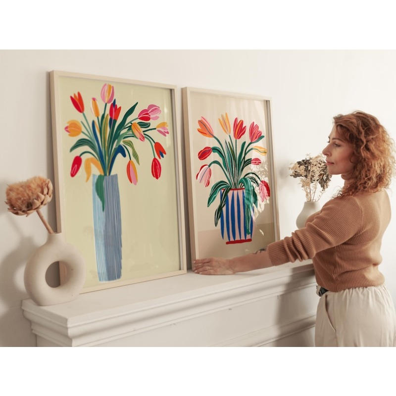 2pcs Tulip Flowers Canvas Wall - Home Office Youtube ulasan dan harga
