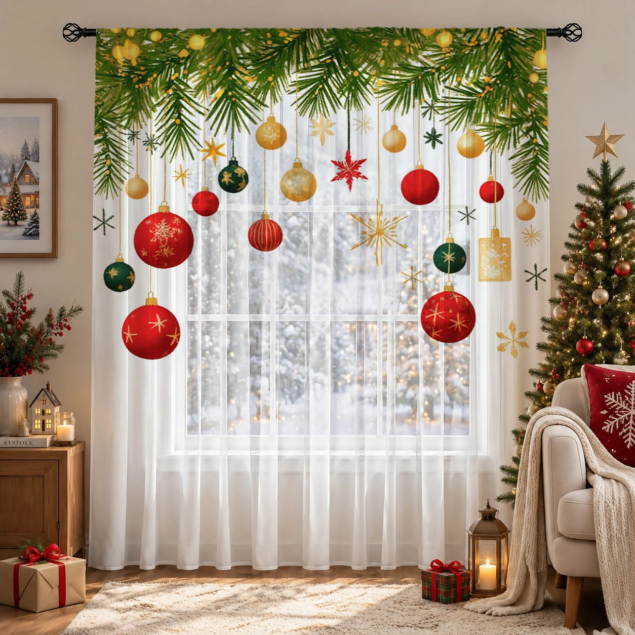 Christmas Gradient Sheer Curta - Home Office Youtube ulasan dan harga