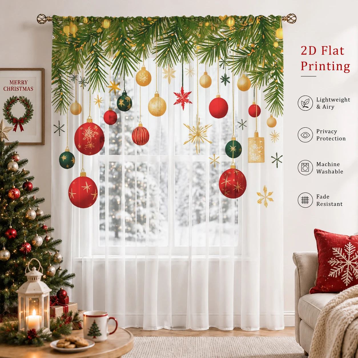 Christmas Gradient Sheer Curta - Home Office Youtube ulasan dan harga