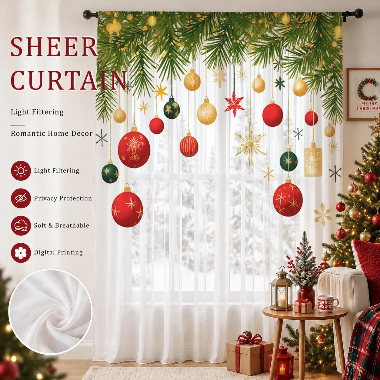 Christmas Gradient Sheer Curta - Home Office Youtube ulasan dan harga