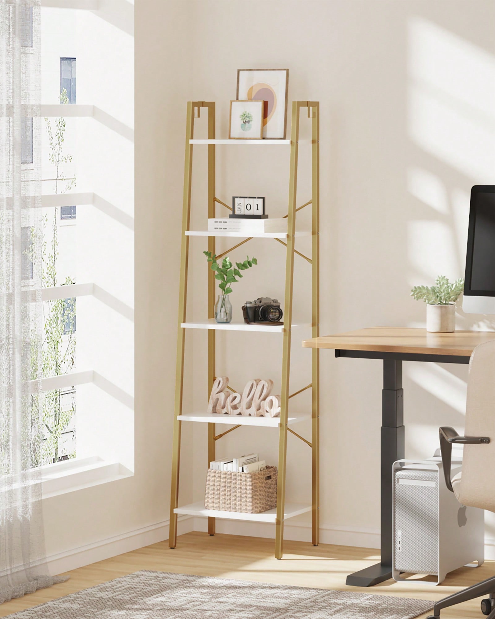 5 Tier Ladder Shelf Modern Gla - Home Office With Bookshelves ulasan dan harga