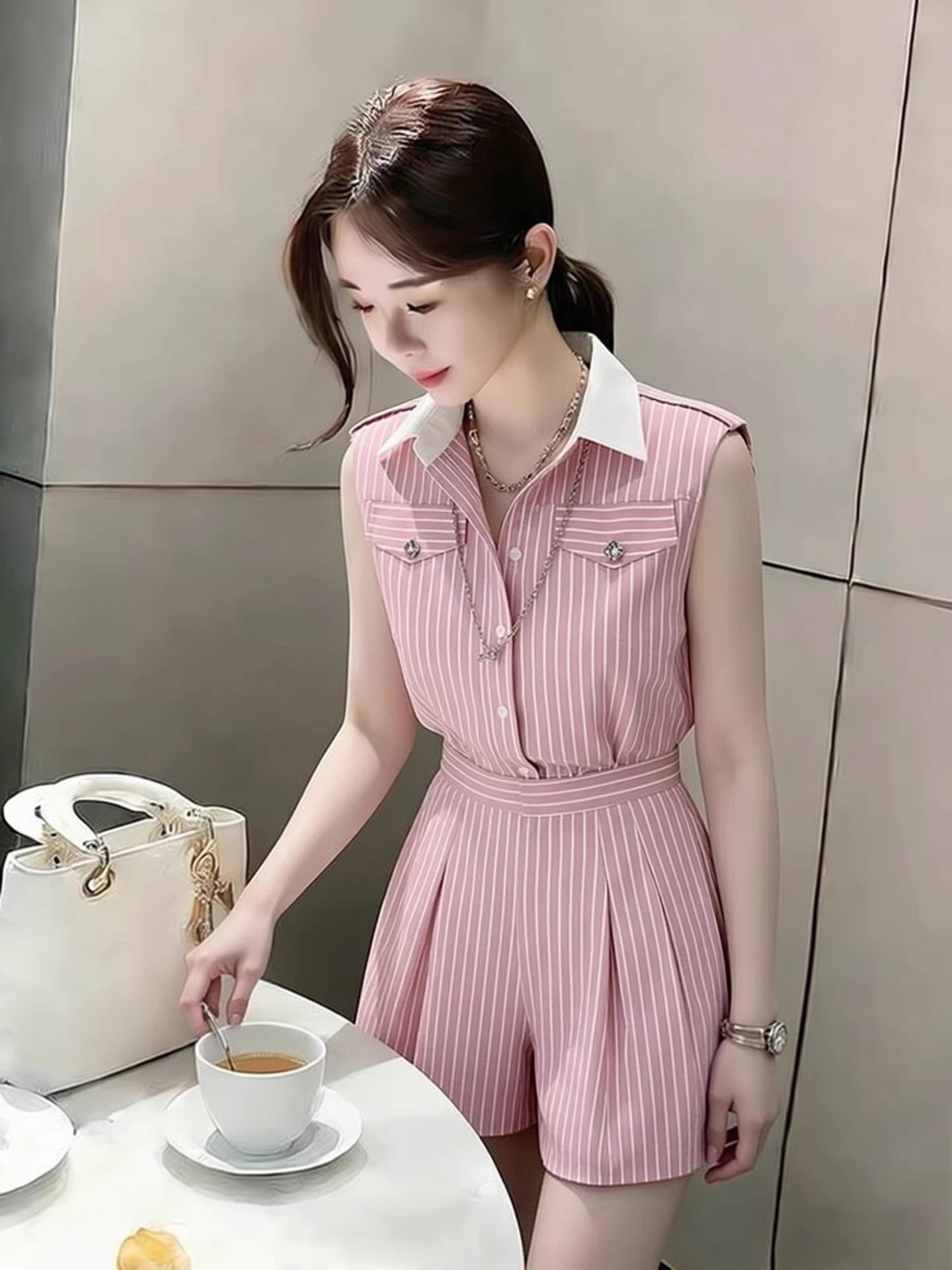 New High End Elegant Pink Stri - Home Office Romance ulasan dan harga