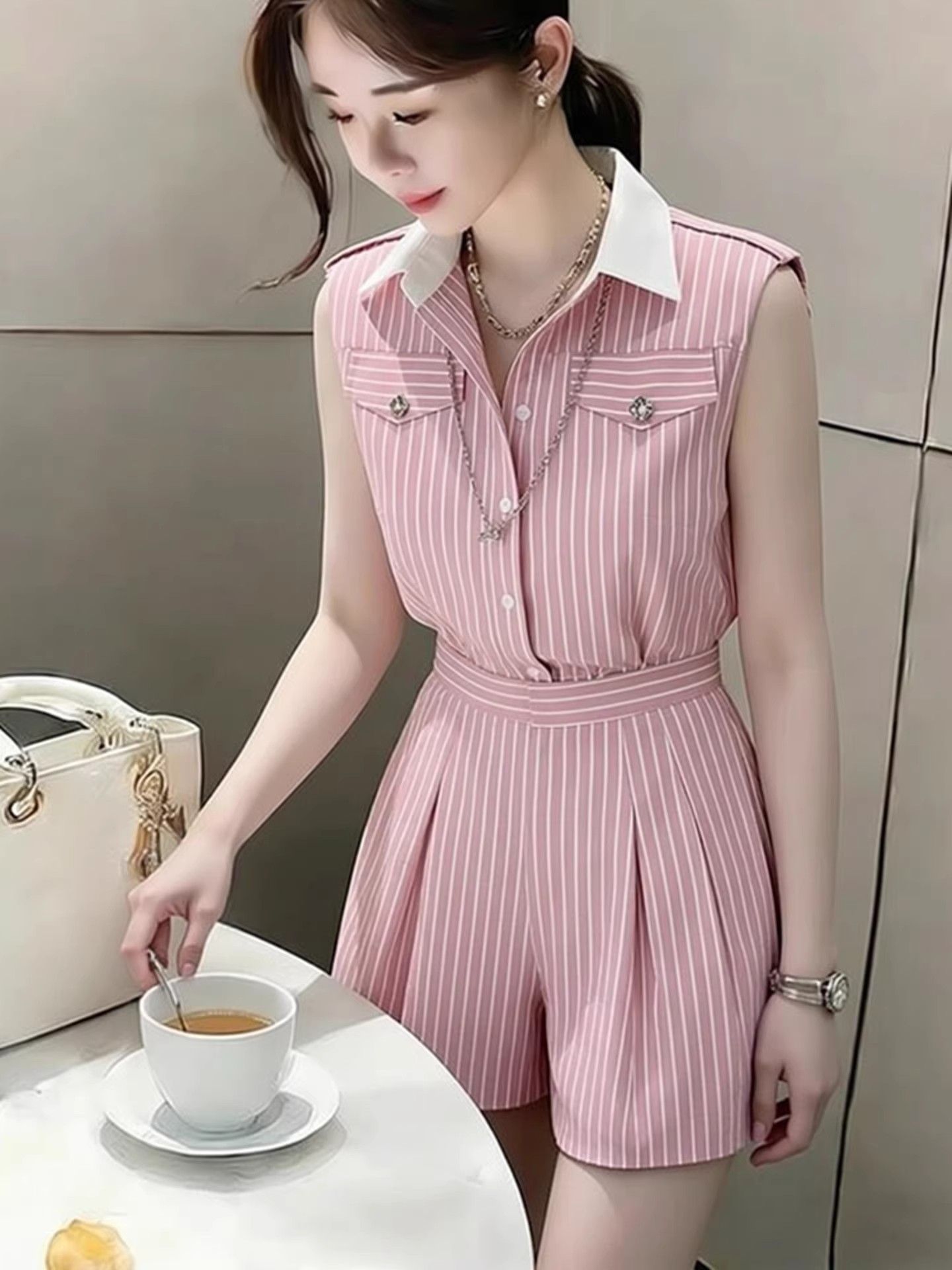 New High End Elegant Pink Stri - Home Office Romance ulasan dan harga