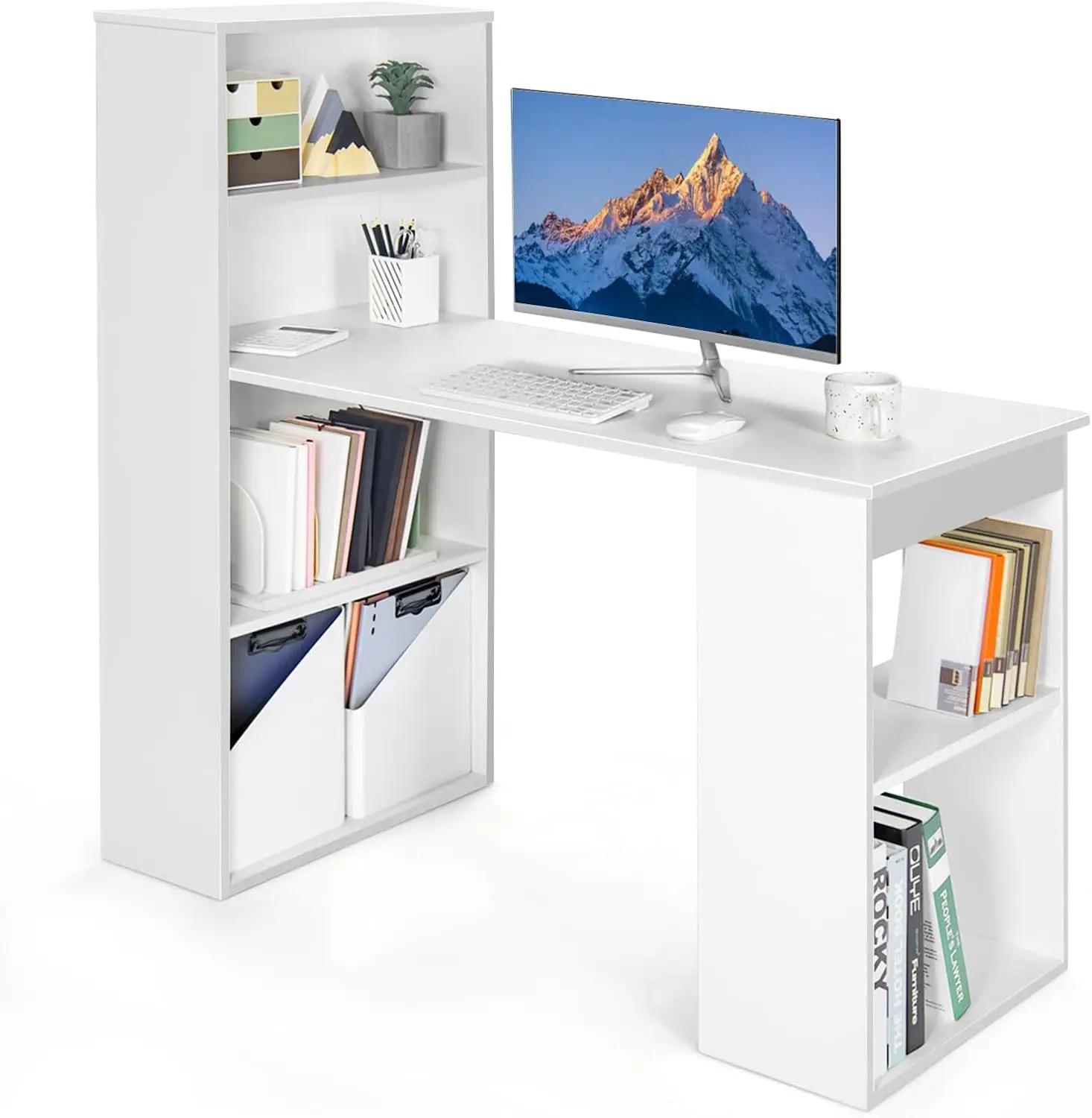 48 Inch Computer Desk with Boo - Home Office With Bookshelves ulasan dan harga