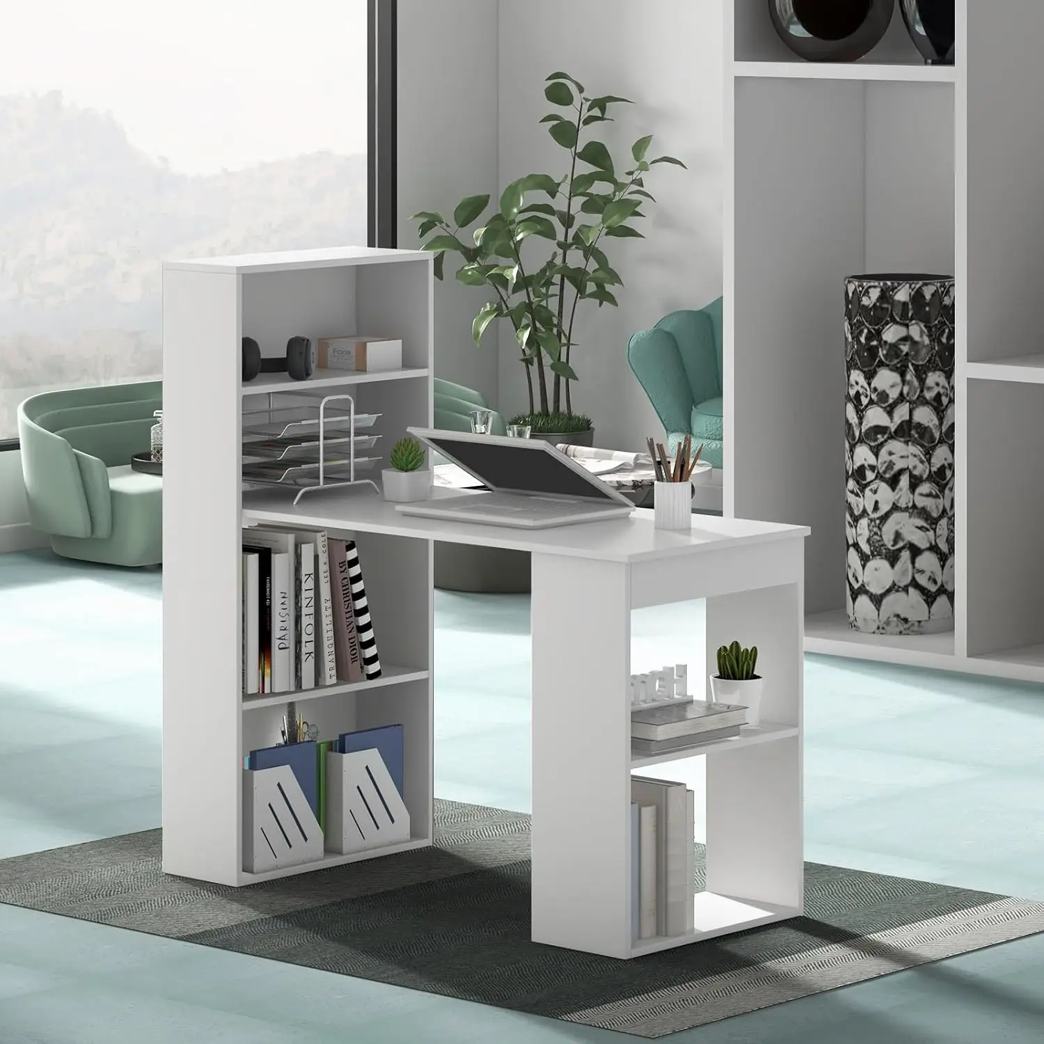 48 Inch Computer Desk with Boo - Home Office With Bookshelves ulasan dan harga