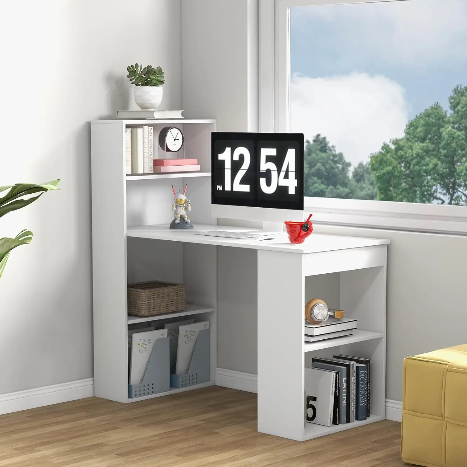 48 Inch Computer Desk with Boo - Home Office With Bookshelves ulasan dan harga